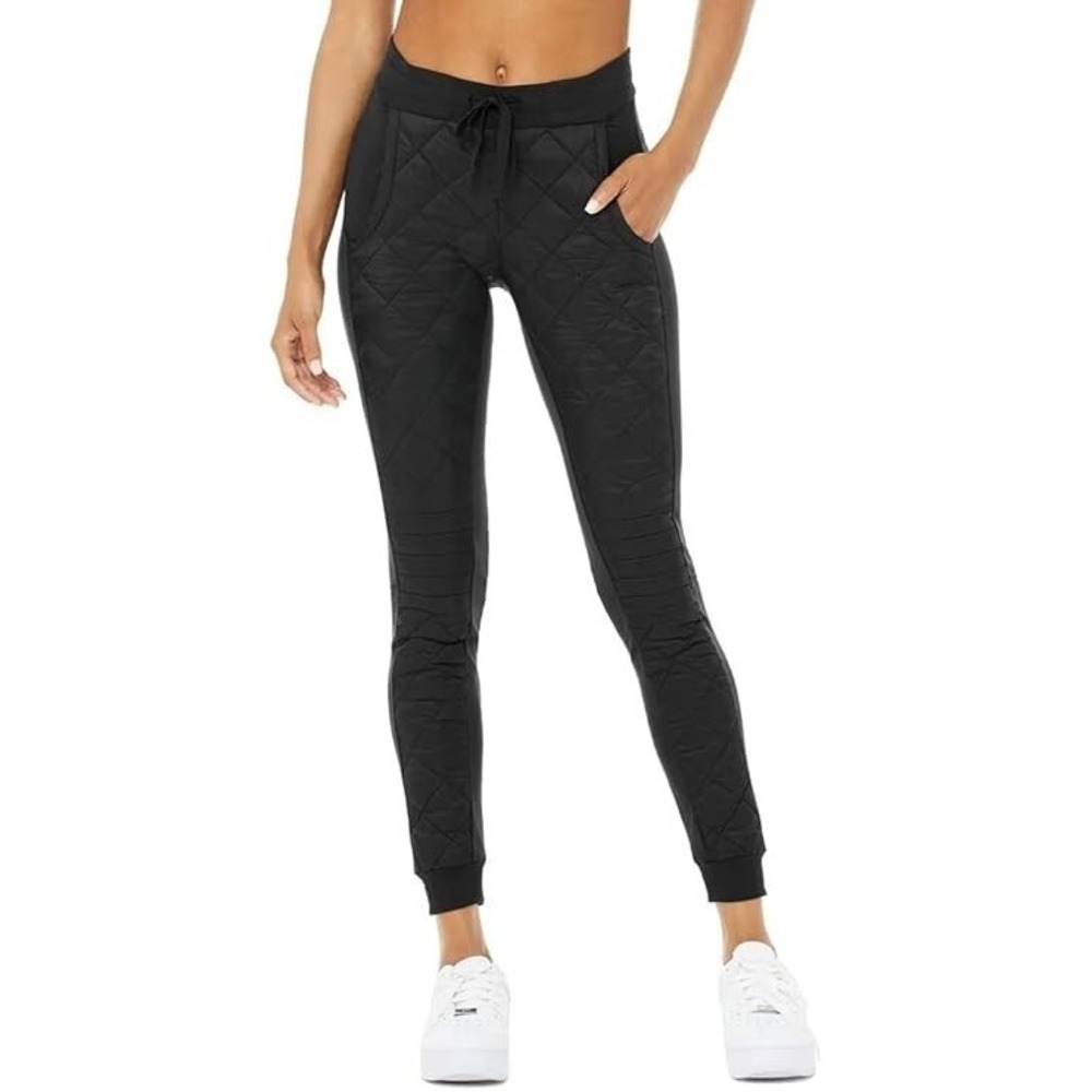 Alo Airbrush Moto Puffer Pant Women's Black Drawstring Waist Warm Winter - 22x29